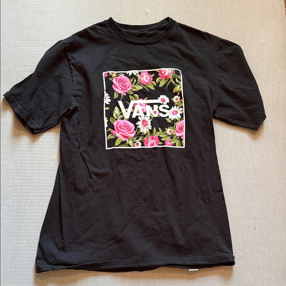Vans Black Tee with Pink Floral Design
